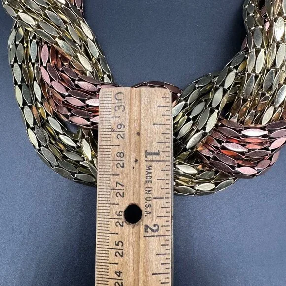 Vintage Braided Chain Necklace Copper Gold Tone Metal Multple Strands 1980s Glam - Picture 7 of 8